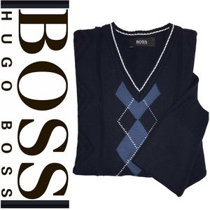 Men’s BOSS Hugo Boss argyle navy sweater Med
